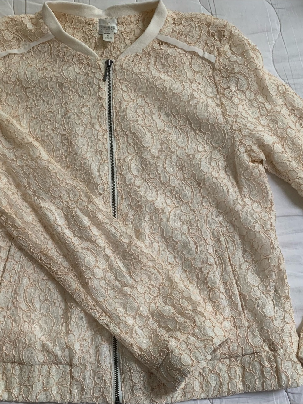 Peach/cream lace bomber jacket by Lauren Conrad size 12 EUC